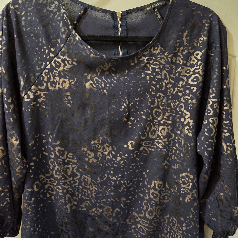 Paper moon great blue gold leopard print blouse